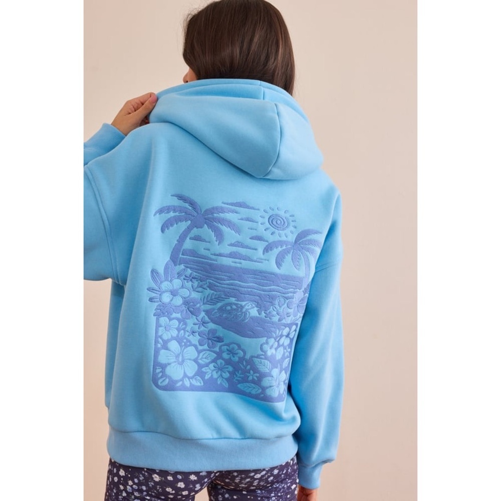 Sz XL Altar’d State Embroidered Aqua ‘Meet Me At The Beach’ Hoodie NWOT - Picture 7 of 7